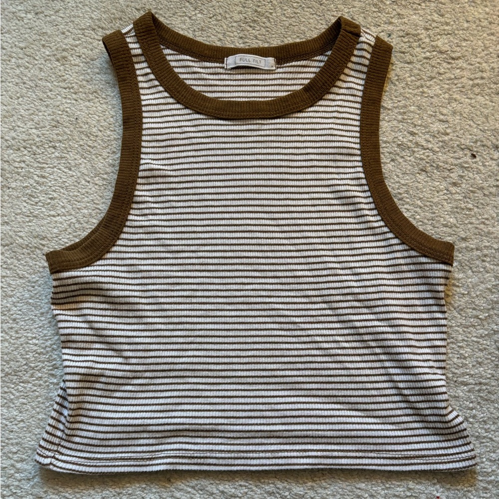 Brown and white striped tank top